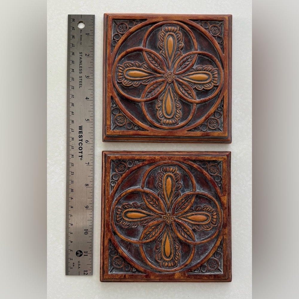 Set of 2 Handcrafted Decorative Ceramic Square Plagues - Picture 6 of 9